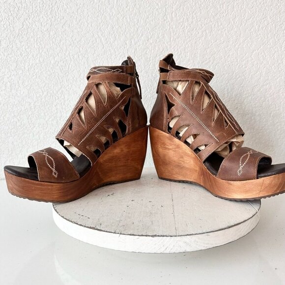 Lane Boots BECCA Womens Brown Wedges Sz 10 Western Style Sandals Cowgirl 4" Heel - Picture 7 of 12